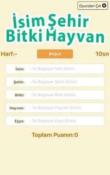 İsim Şehir Hayvan Oyunu游戏截图4