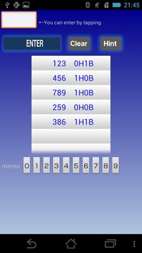 3 numbers puzzle(Hit and Blow)游戏截图2