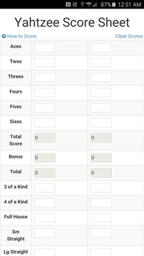 Yahtzee Score Sheet游戏截图1