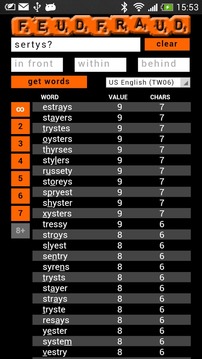 Feudfraud - Wordfeud helper游戏截图3