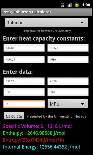 Peng-Robinson Calculator截图2