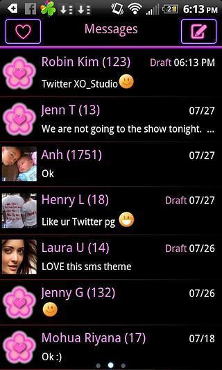 GO SMS Theme Pink Neon Hearts截图2