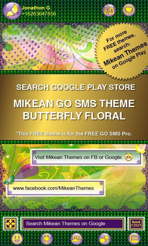 Blue Butterfly Floral Theme 4 GO SMS截图2