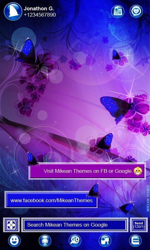 Blue Butterfly Floral Theme 4 GO SMS截图4