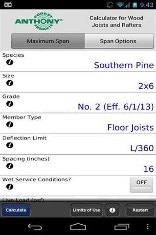 安东尼木材跨度计算器截图2