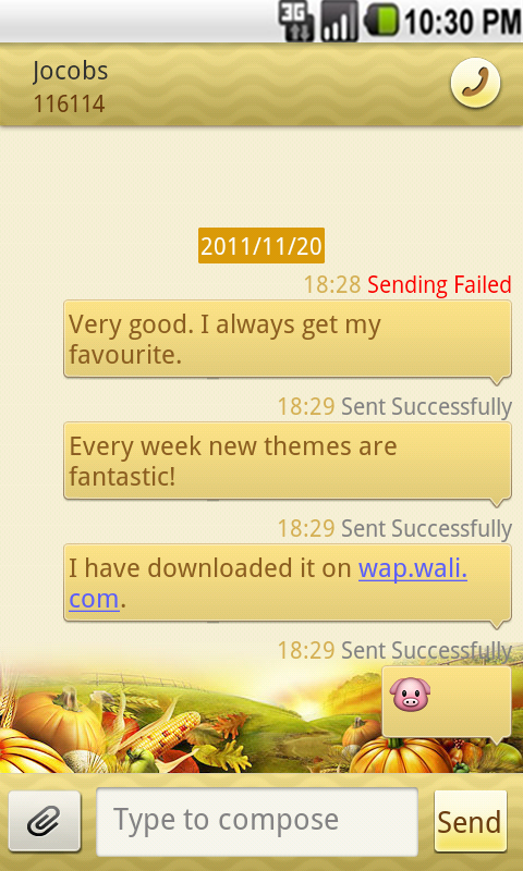 Wali SMS Theme:Golden Thanks-giving截图1