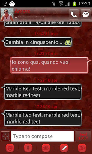 GO SMS Theme Marble RED截图4