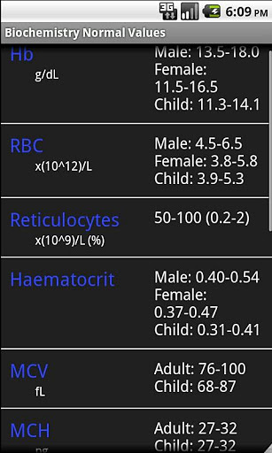 Biochemistry Normal Values截图4