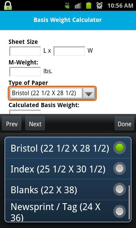 Spicers Basis Weight Calc截图3