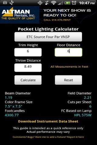 Stage Lighting Beam Calculator截图1