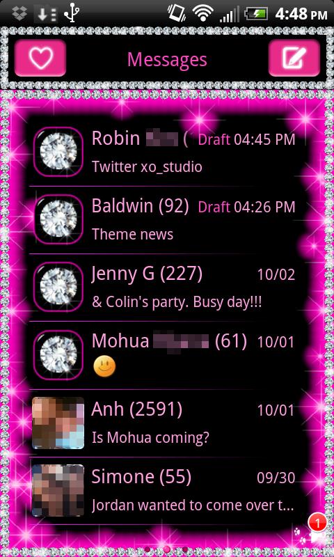 GO SMS Cute Pink Diamond Theme截图1