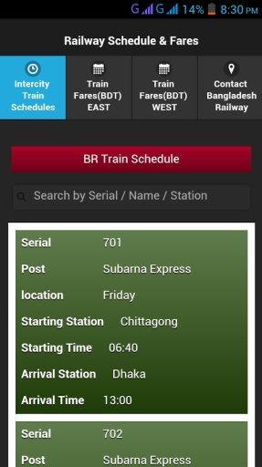 Bangladesh Railway Fare &amp; Time截图7