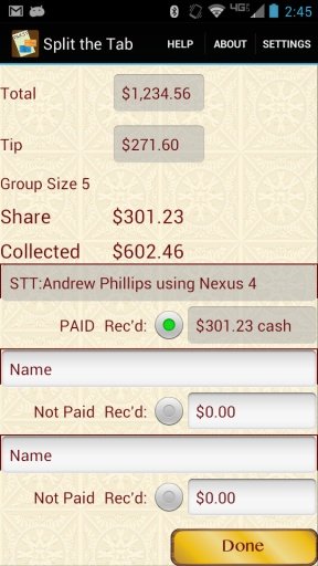 Split the Tab Shared Tip Calc.截图3