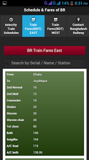 Bangladesh Railway Fare &amp; Time截图2