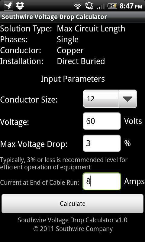 Southwire Volt Drop Calculator截图4