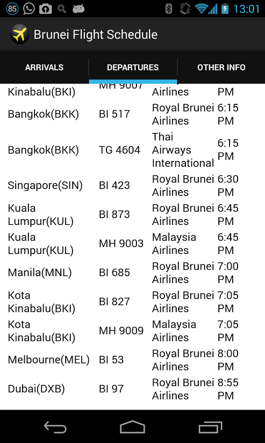 Brunei Flight Schedule截图1