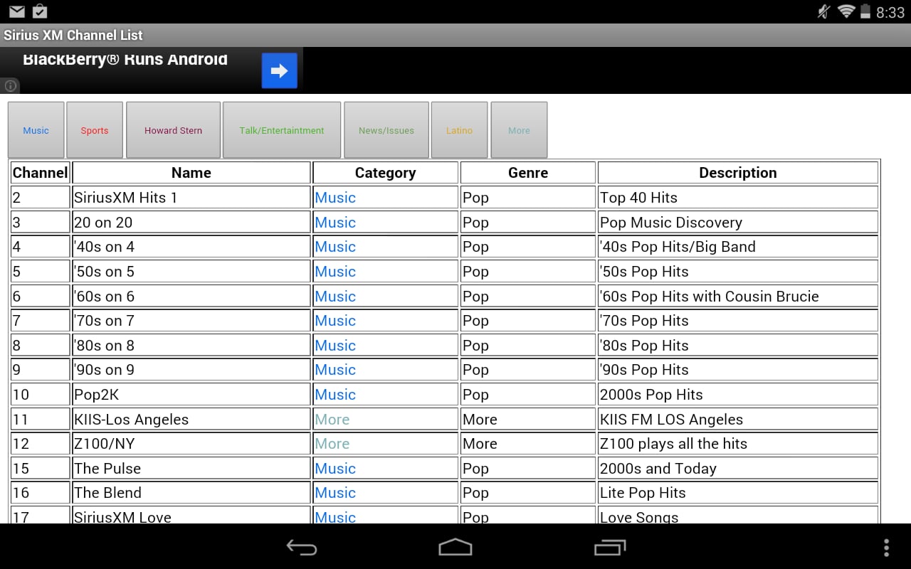 Sirius XM Channel List截图3