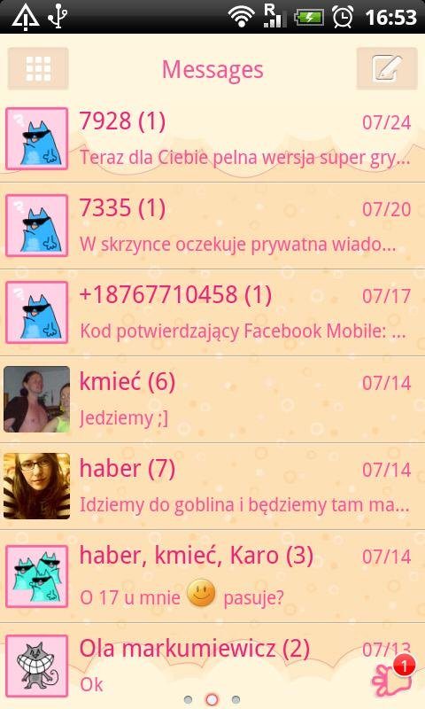 GO SMS Pro Pink Cat Theme截图1