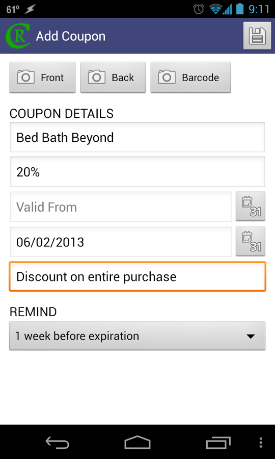 Coupon Reminder截图2