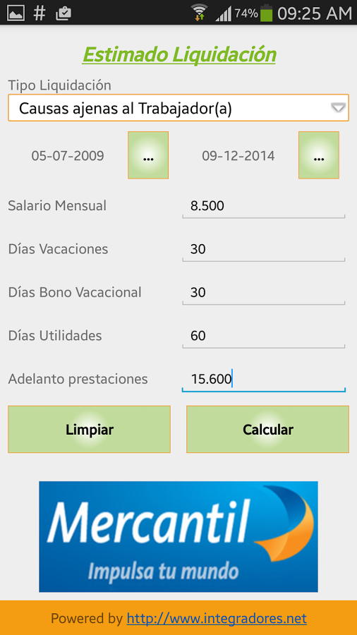 Cálculo Prestaciones Sociales截图2