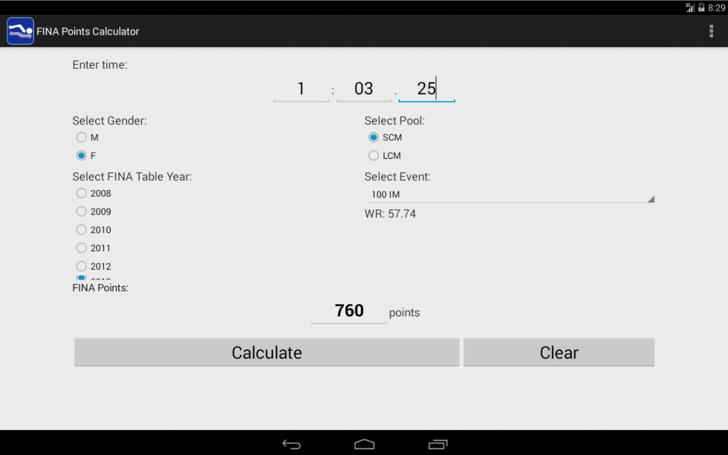 SWIM FINA Points Calculator截图1
