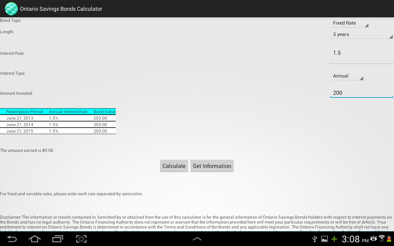 Ontario Saving Bond Calculator截图1