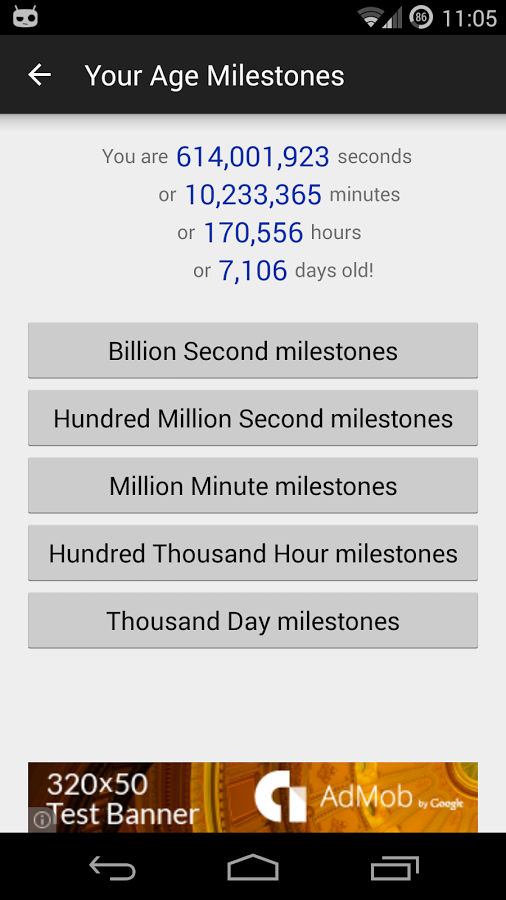Age in Seconds · Milestones截图2
