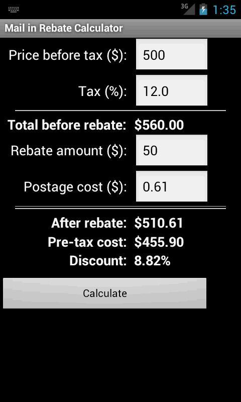 Mail in Rebate Calculator截图3