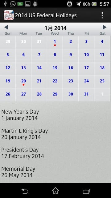2014 US Federal Holidays截图3