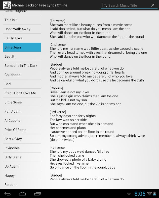 Michael Jackson Free Lyrics Offline截图1