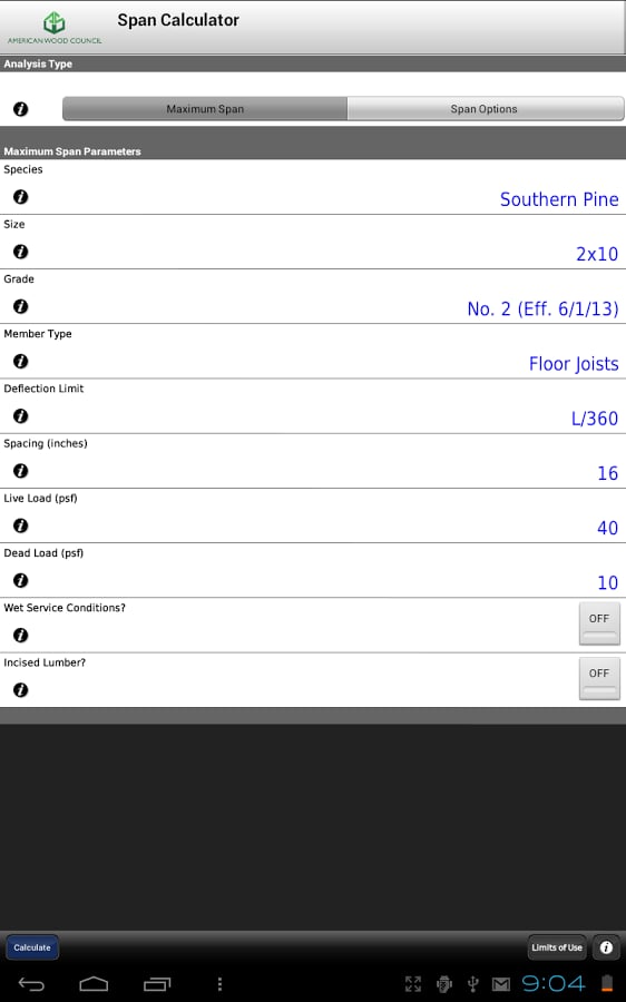 AWC Span Calc截图7