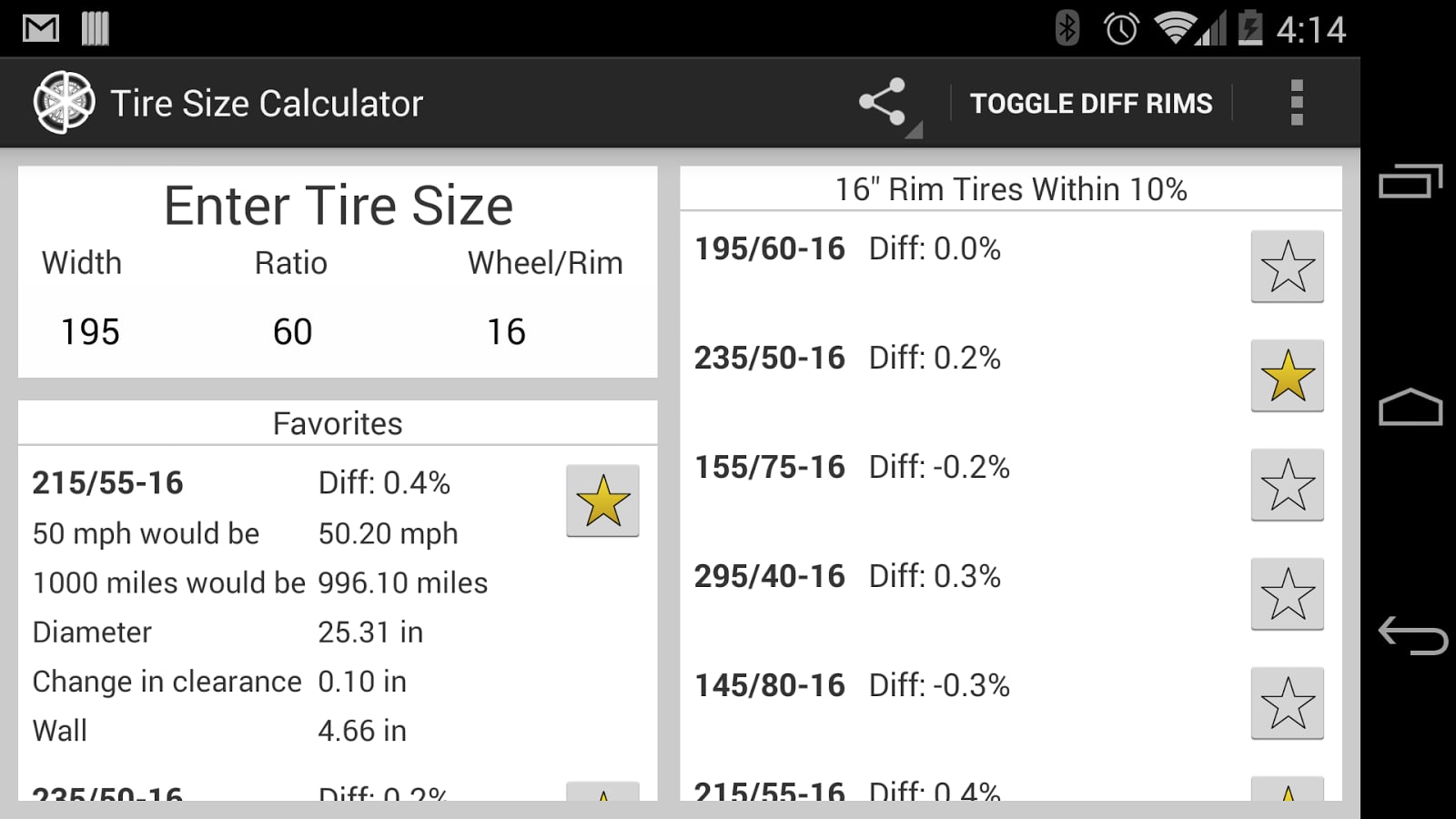 Tire Size Calculator截图3