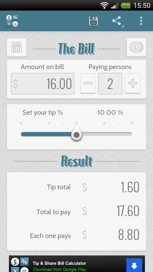 Tip &amp; Share Bill Calcula...截图3