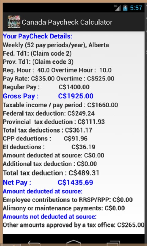 Canada Paycheck Calculator截图1