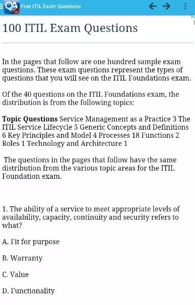 Free ITIL Exam Questions截图1