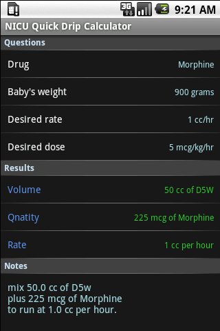 NICU Quick Drip Calculator截图1