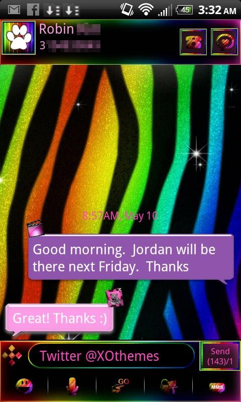 Rainbow Zebra Theme GO SMS PRO截图2