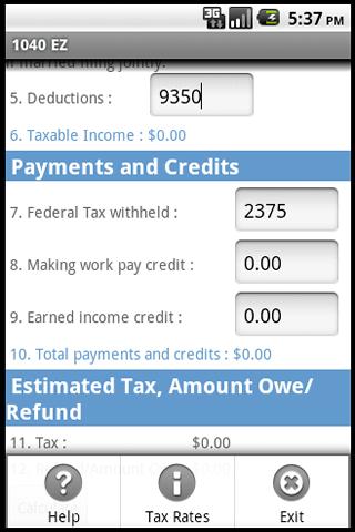 Federal Tax 1040EZ截图1