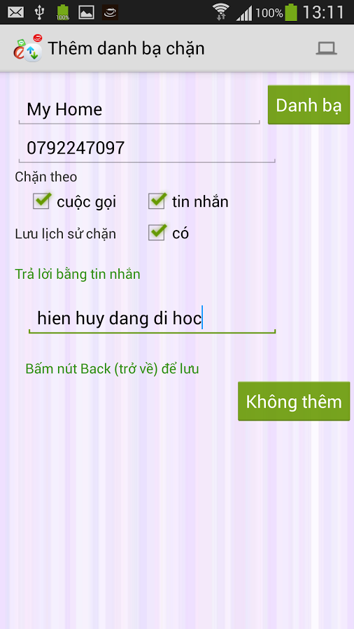 Chặn cuộc gọi v&agrave; SMS截图4