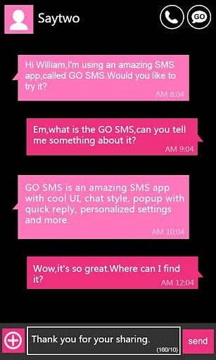 GO SMS Theme WP8Pink截图1