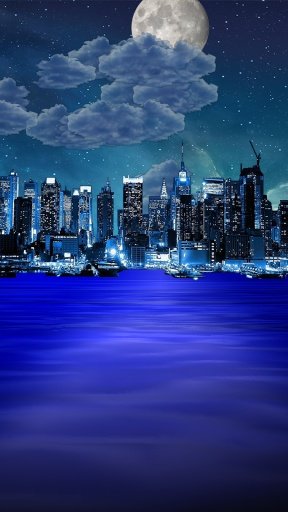 Night city from sea wallpaper截图4