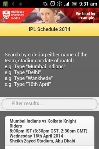 IPL Match Schedule 2014截图3