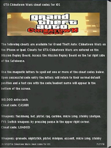 GTA Chinatown Wars - Cheats截图2