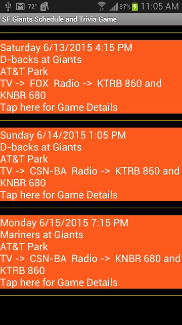 SF Giants Schedule Simple截图5