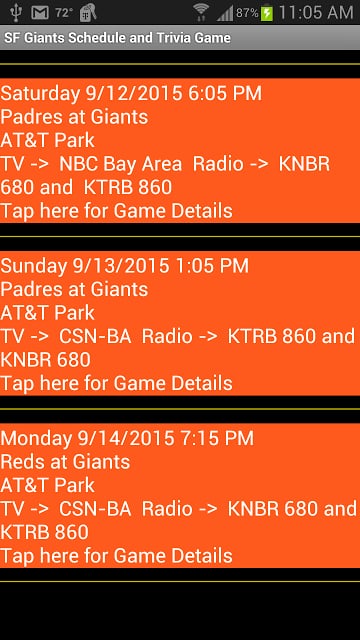 SF Giants Schedule Simple截图3