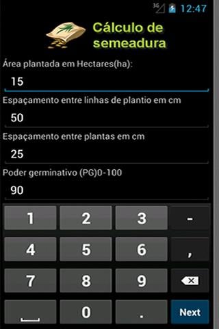 C&aacute;lculo de Semeadura截图1