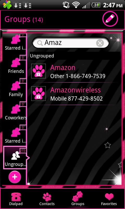 Go Contacts - Pink Zebra Theme截图6