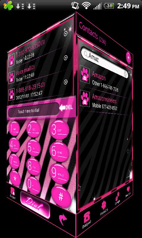 Go Contacts - Pink Zebra Theme截图2