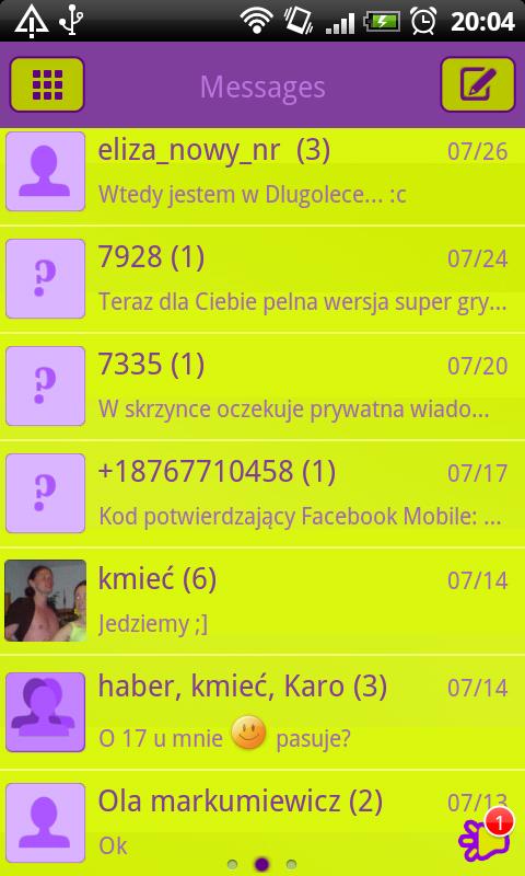 GO SMS Pro Purple&amp;Yellow Theme截图1