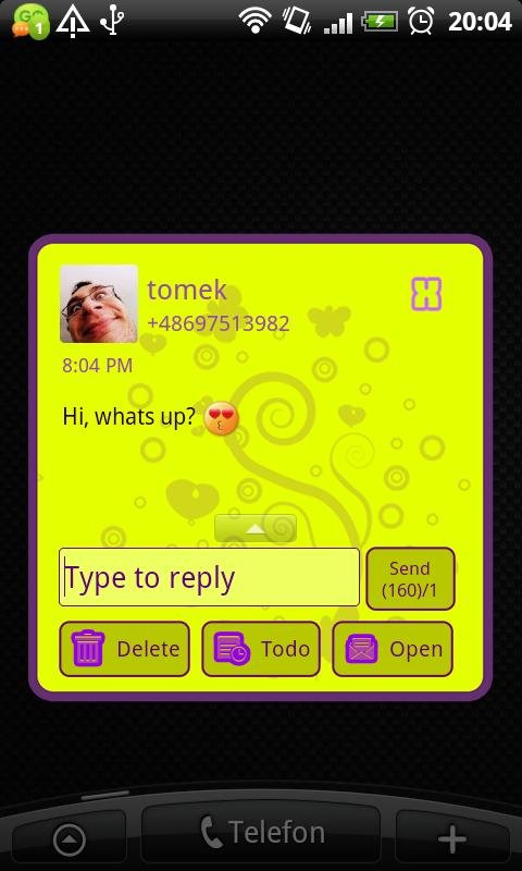 GO SMS Pro Purple&amp;Yellow Theme截图3